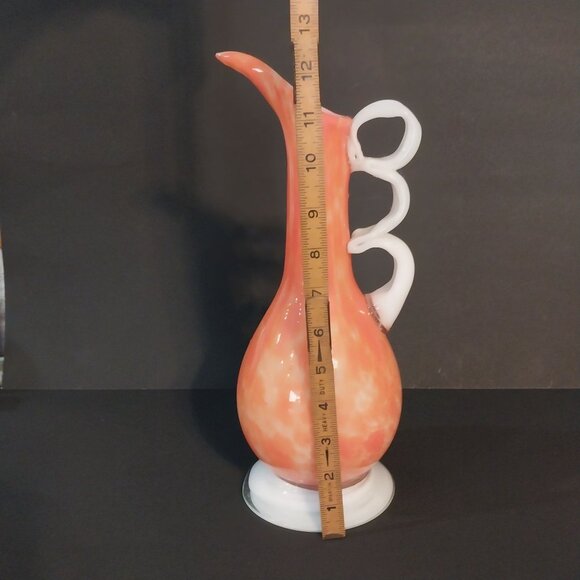 Mid Century Modern Orange Glass Pitcher Vase - Picture 6 of 7